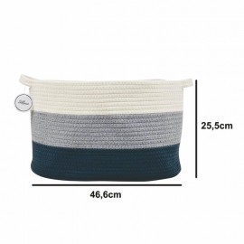 Cesta de algodón mediana blanco/gris/azul - 46,6cm x 25,5cm