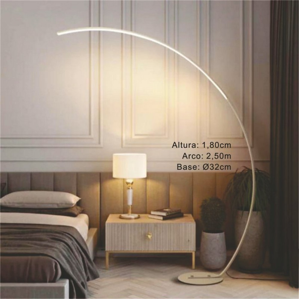 Lámpara de pié LED arco blanca 3 tonos de luz 3000~4000~6500K H1,80cm arco: 2,50mts base: Ø32cm
