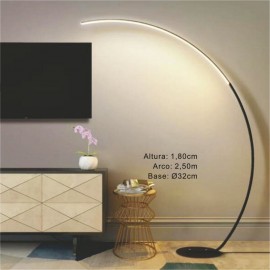 Lámpara de pié LED arco negra 3 tonos de luz 3000~4000~6500K H1,80cm arco: 2,50mts base: Ø32cm