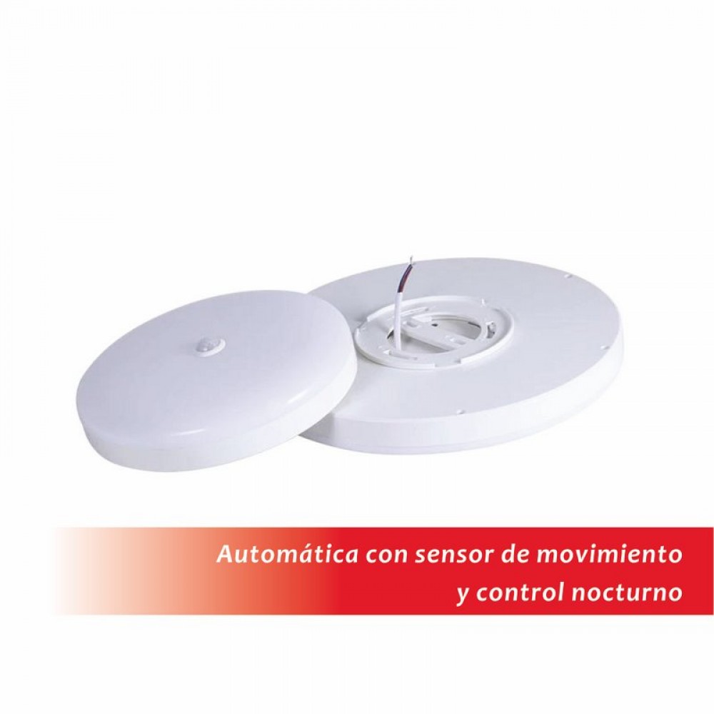 Mini Plafón LED blanco 12W 6500K Ø12,5cm (Automática con sensor de movimiento  y control nocturno)